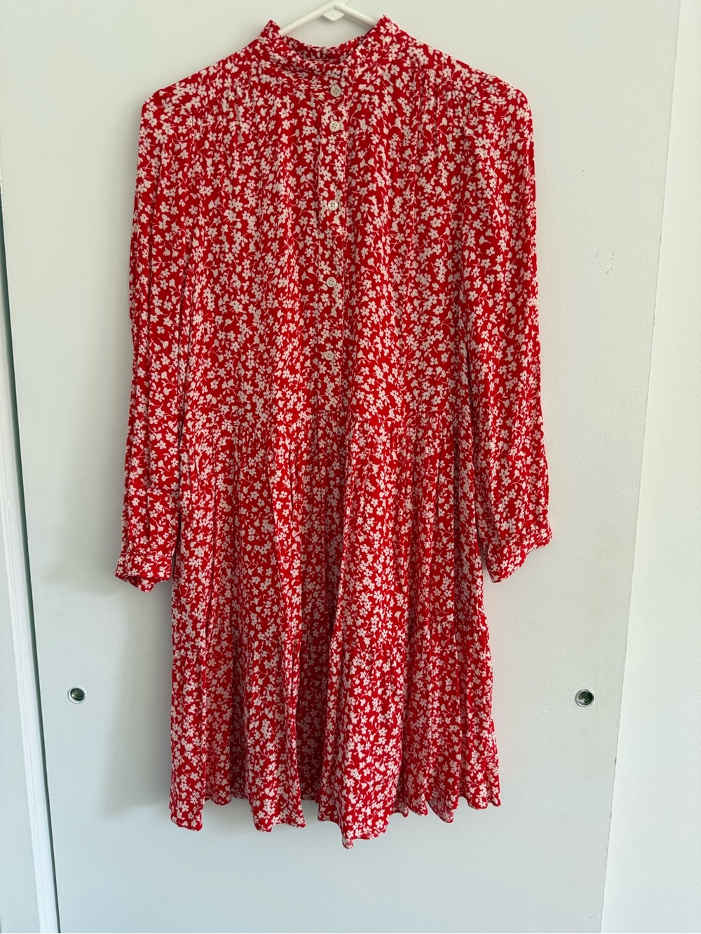 J.Crew- Red and White Floral Button-Up Dress with Pockets- Women- Size XS